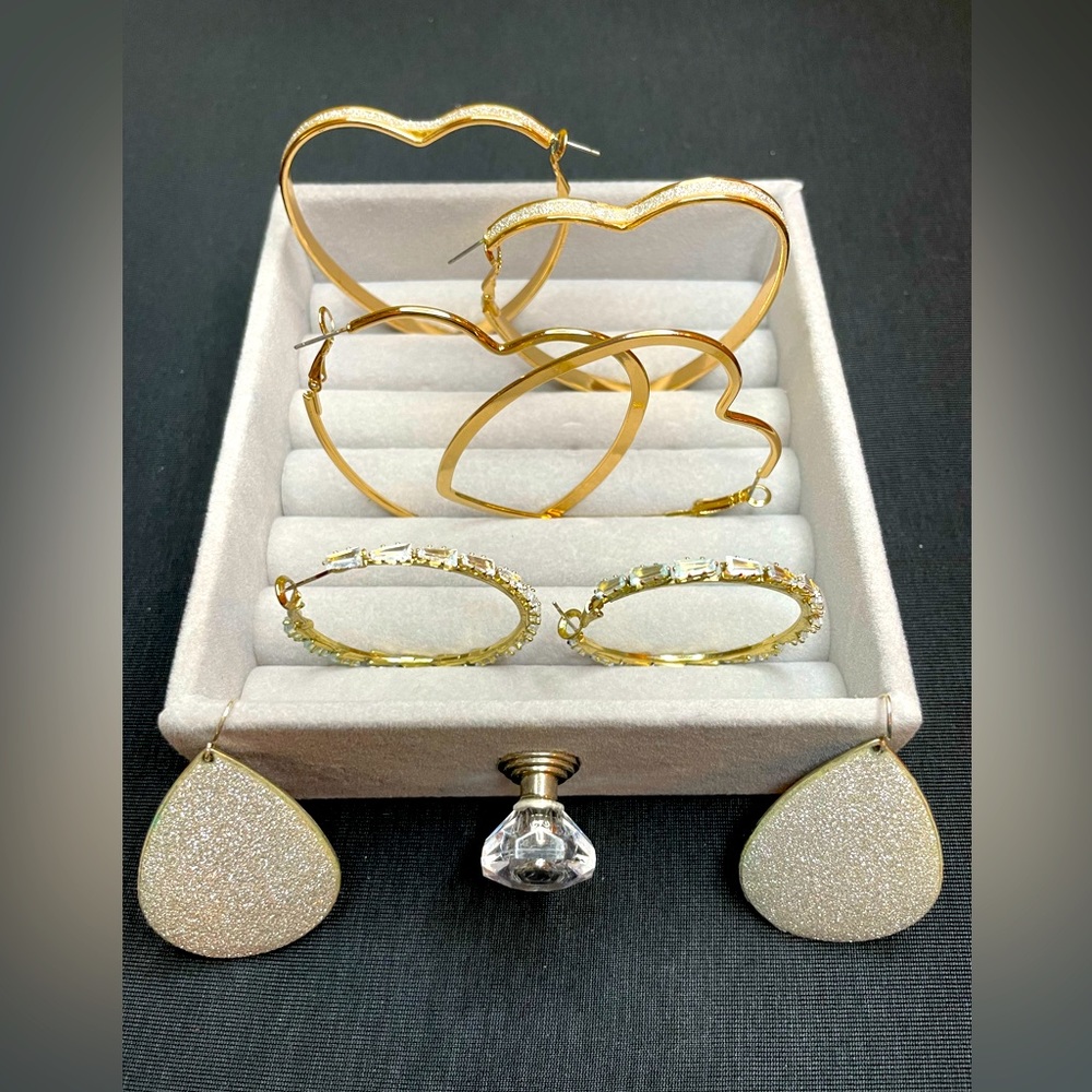 Hearts & Glitzy Earrings - 4 Pairs